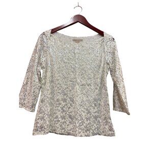 Banana Republic Lace Sequin Top Sz 6 Off White 3/4 Sleeve